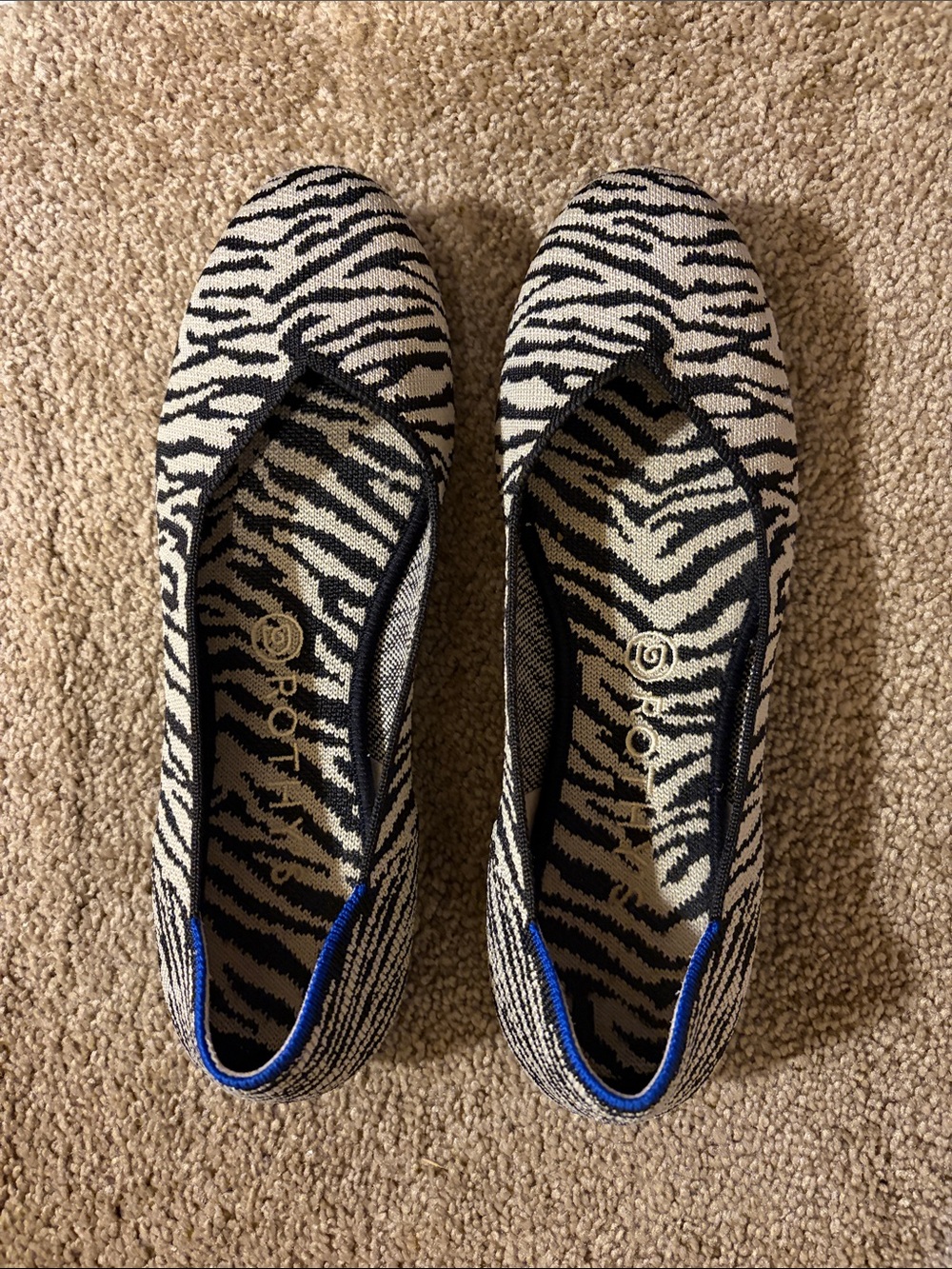 Rothy's Black & Tan Zebra-Pattern Flats